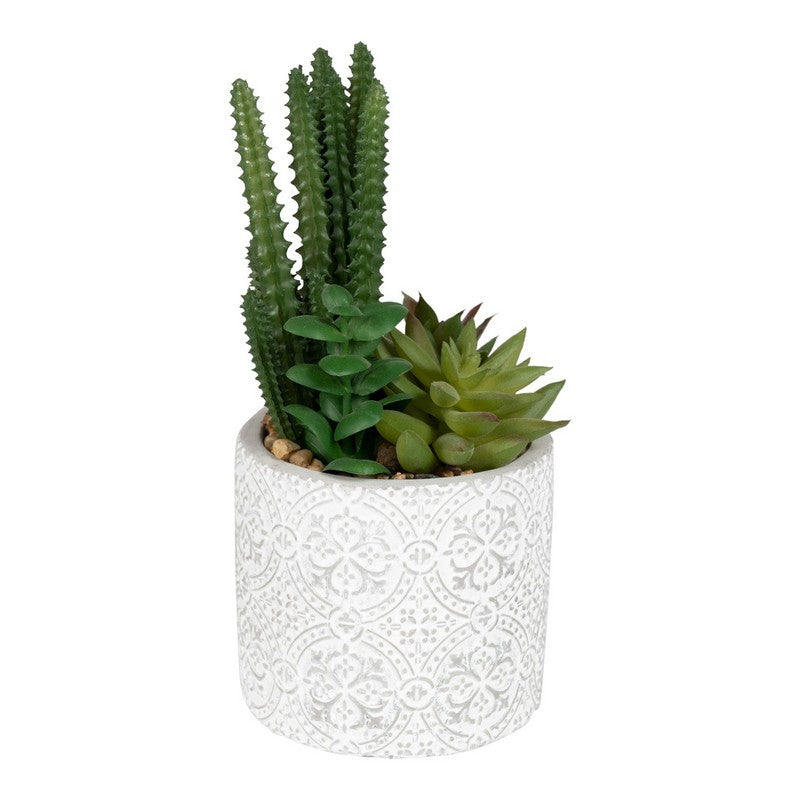 Scarthingwell Faux Succulent Ceramic White with Aztec Pattern - 20cm