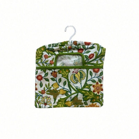 Scarthingwell Sussex Peg Bag Cotton Green with Floral Pattern - 36cm