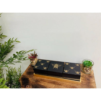 3 x Wood Jewellery Boxes 10cm - Black & Gold