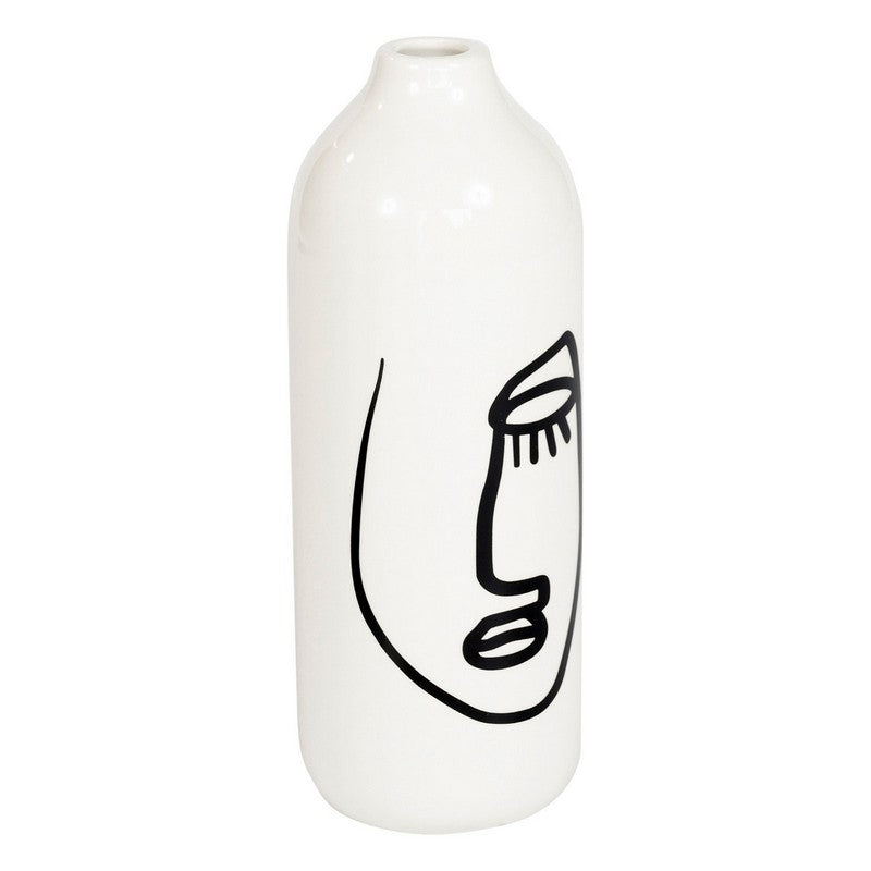 2x Vase Ceramic White with Face Pattern - 23cm