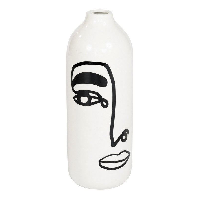 2x Vase Ceramic White with Face Pattern - 23cm