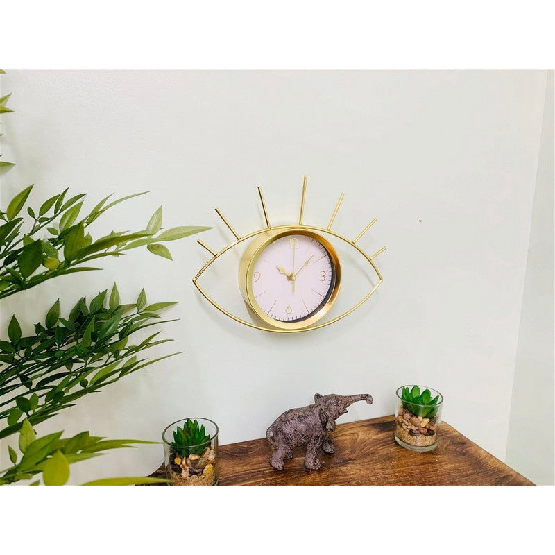 Scarthingwell Eye Clock Metal Gold Wall Mounted Battery Powered - 30cm