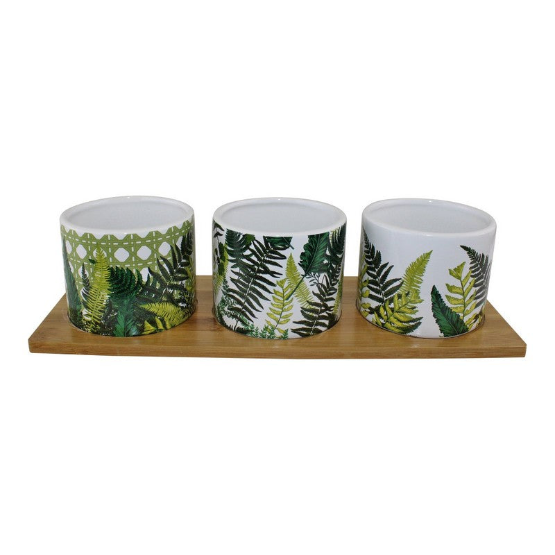 Scarthingwell Meze Set Ceramic & Wood White with Fern Pattern - 31cm