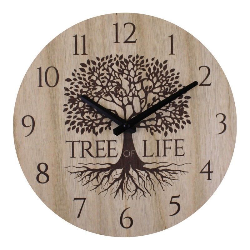 Scarthingwell Clock Wood with Tree of Life Pattern Wall Mounted Battery Powered - 30cm