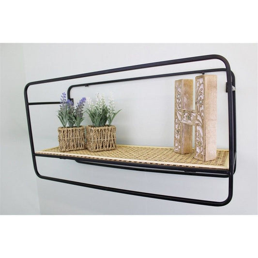 Geko Contemporary Shelving Unit Metal & Wicker Black 1 Shelf