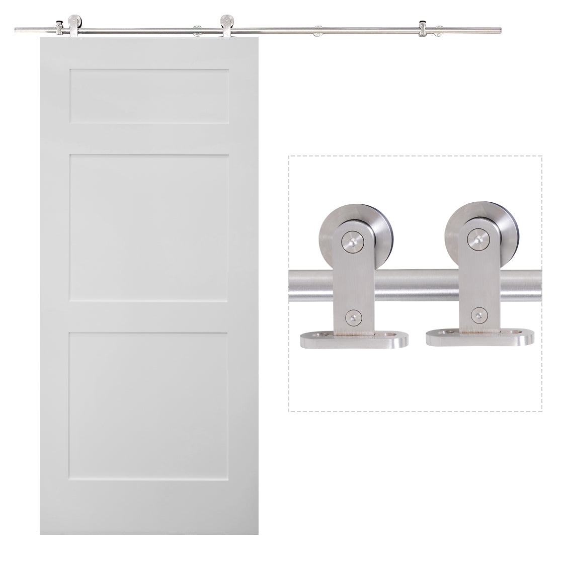 Wooden Sliding Door Kit Stainless Steel Smooth Operation Hardware Track Kit System Unit For Single Door 2000mm