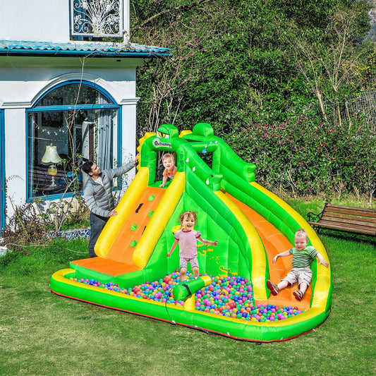 5 in 1 Kids Bouncy Castle Large Crocodile Style Inflatable House Slide Basket Water Pool Gun Climbing Wall with Blower Carrybag for Kids Age 3-8