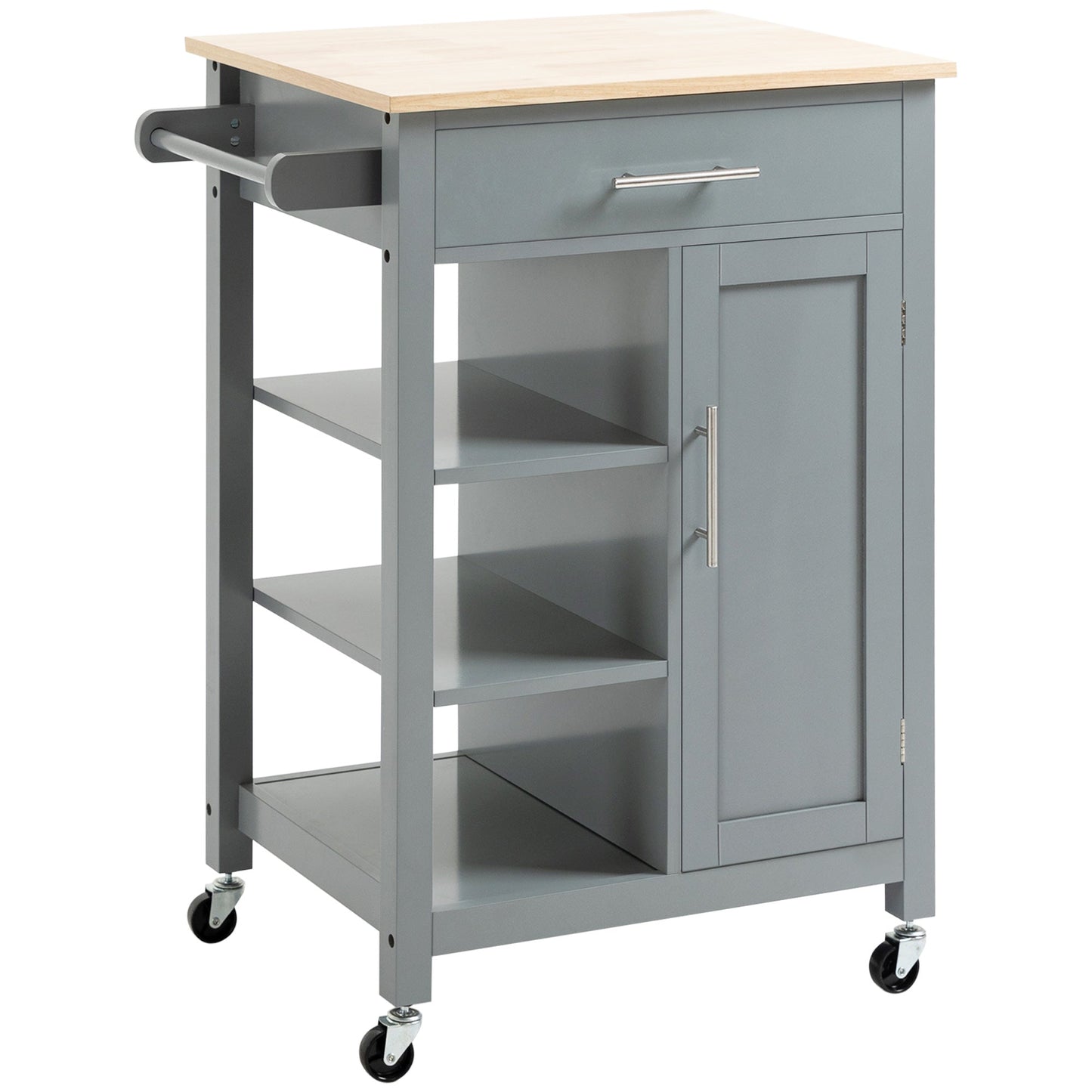 Compact Kitchen Trolley Utility Cart on Wheels with Open Shelf & Storage Drawer for Dining Room