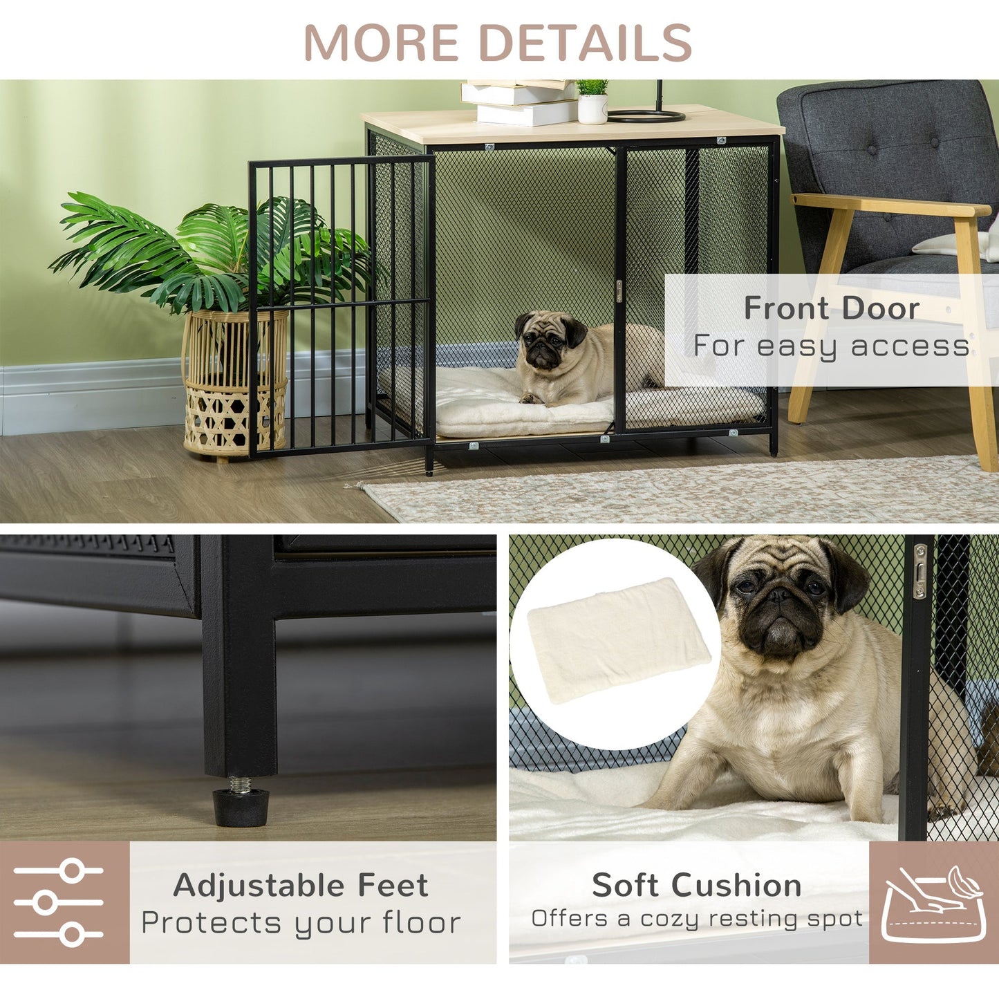 PawHut Dog Crate Furniture Side End Table with Soft Washable Cushion