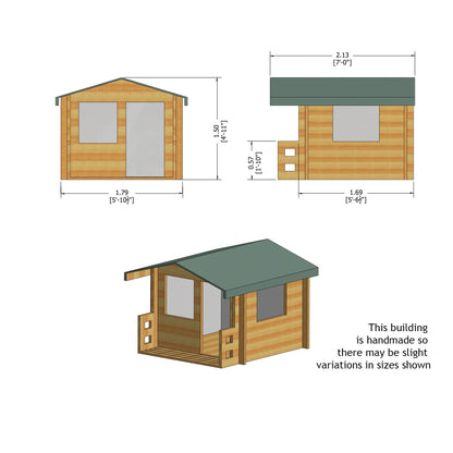 Shire Salcey 5' 10" x 6' 11" Apex Children's Playhouse - Premium 28mm Cladding Log Clad