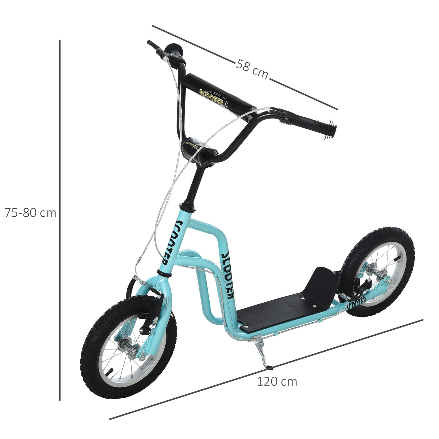 Teen Kids Stunt Scooter Children Kick Scooter Adjustable Handlebar 2 Brakes Ride On 12 Inch Rubber Tyres Blue