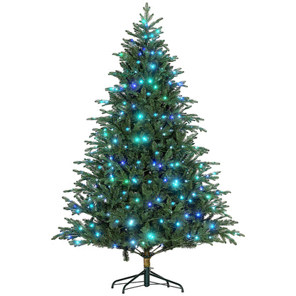 7ft Prelit Christmas Tree Artificial - Dark Green with LED Lights Multicoloured 2593 Tips