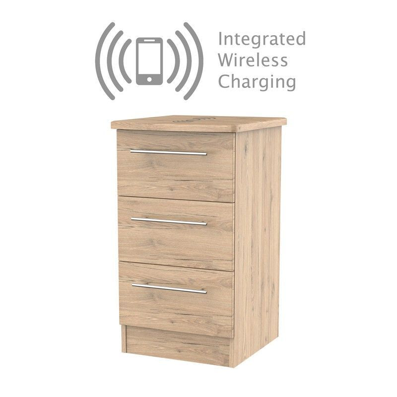 Swift Colby Wireless Charger Slim Bedside Table Natural 3 Drawers