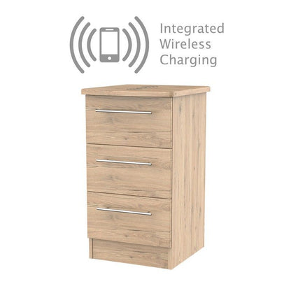 Swift Colby Wireless Charger Slim Bedside Table Natural 3 Drawers