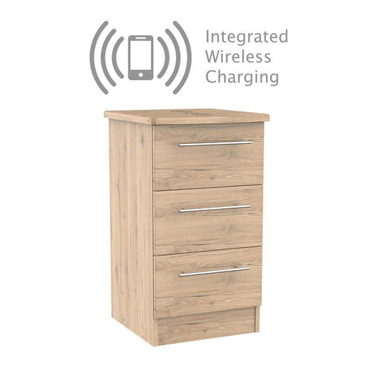 Swift Colby Wireless Charger Slim Bedside Table Natural 3 Drawers