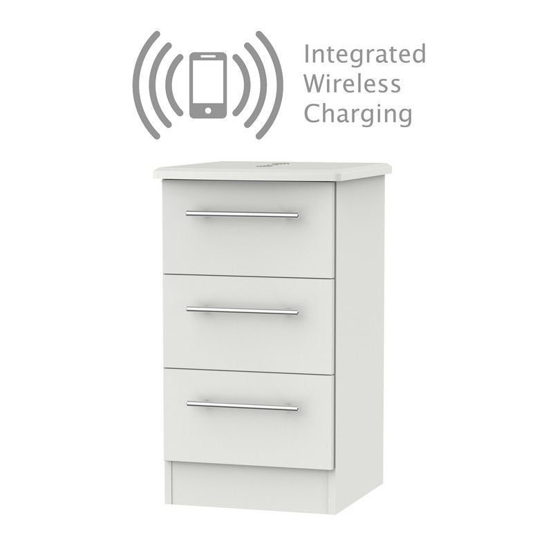 Swift Colby Wireless Charger Slim Bedside Table Light Grey 3 Drawers