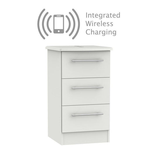 Swift Colby Wireless Charger Slim Bedside Table Light Grey 3 Drawers