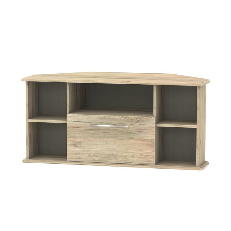 Swift Colby Corner TV Unit Natural 5 Shelves 1 Drawer