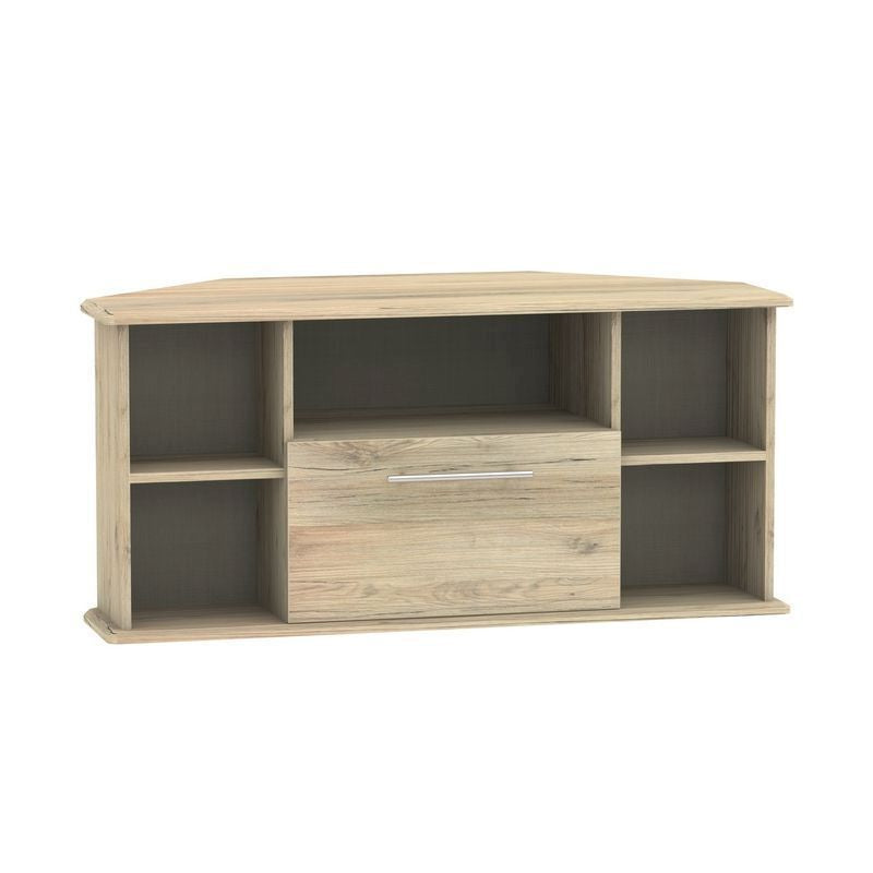 Swift Colby Corner TV Unit Natural 5 Shelves 1 Drawer