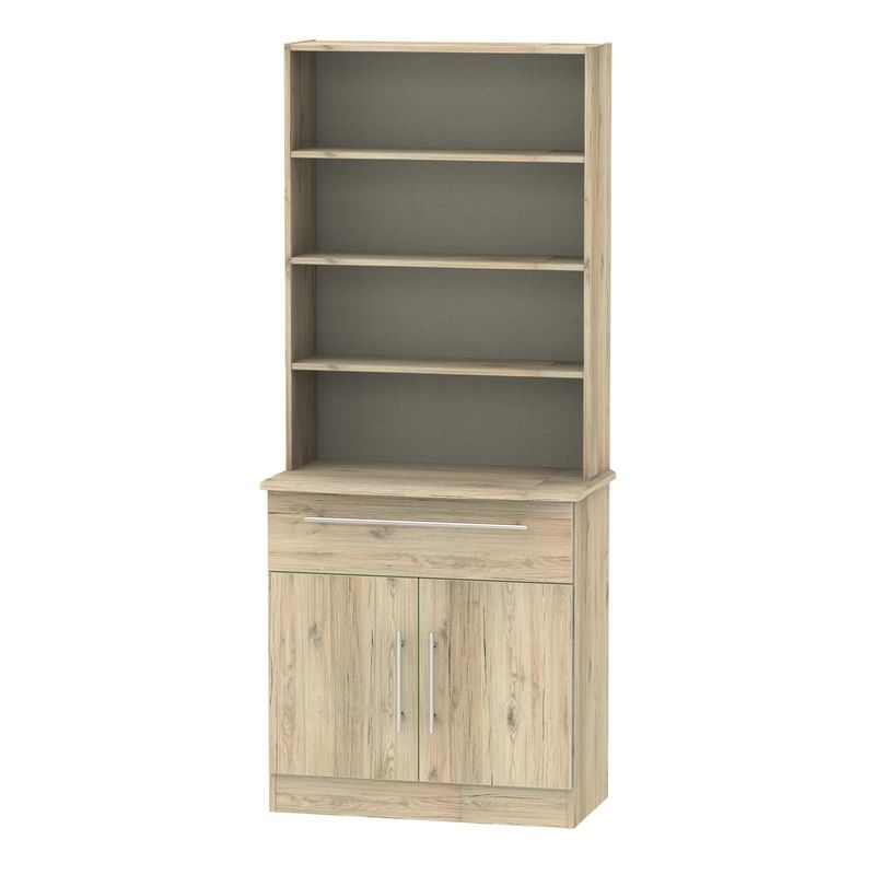 Swift Colby Tall Shelving Unit Natural 2 Doors 4 Shelves 1 Drawer