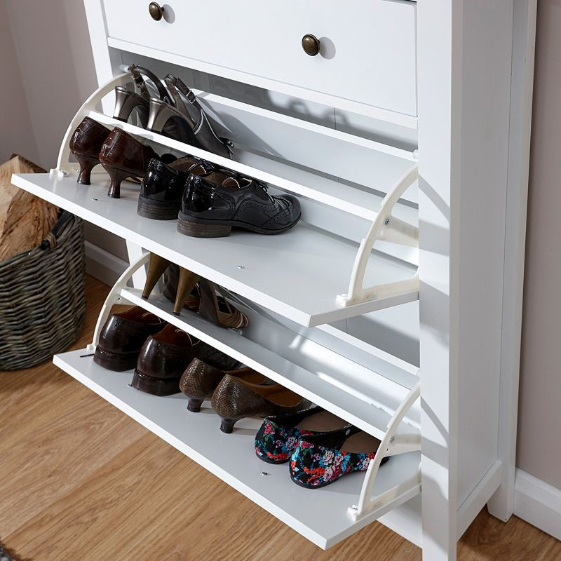 GFW Hattie Tall Shoe Storage White 2 Doors 1 Drawer