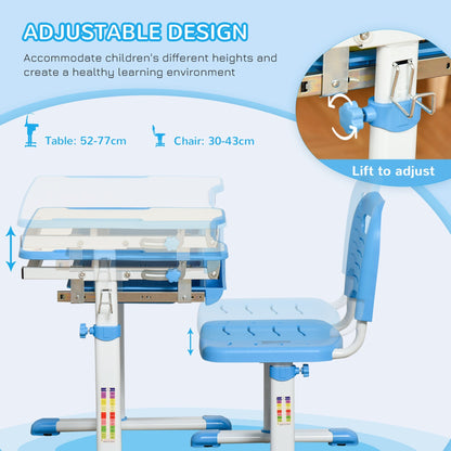 Kids Desk and Chair Set Height Adjustable Student Writing Desk Children School Study Table with Tiltable Desktop