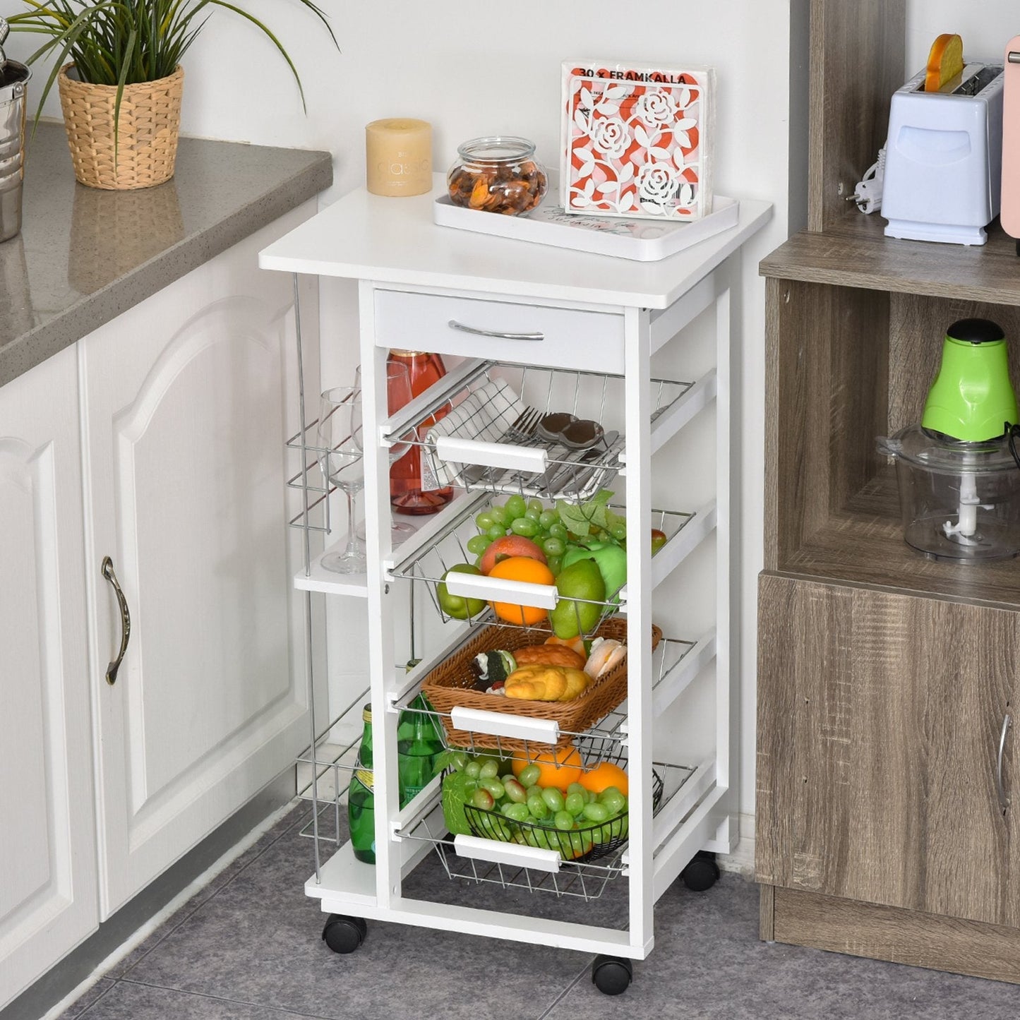 Medium-density fibreboard Multifunction Kitchen Island Trolley White