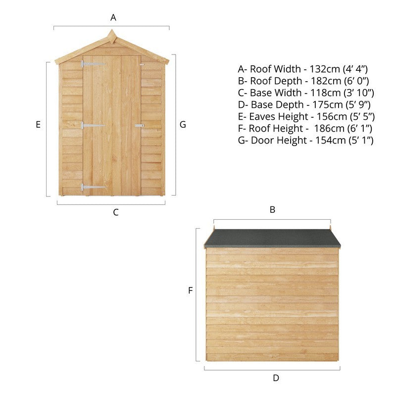 Mercia Mercia 5' 11" x 4' 3" Apex Shed - Budget 8mm Cladding Overlap