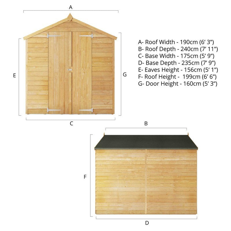 Mercia Mercia 7' 10" x 6' 2" Apex Shed - Budget 8mm Cladding Overlap