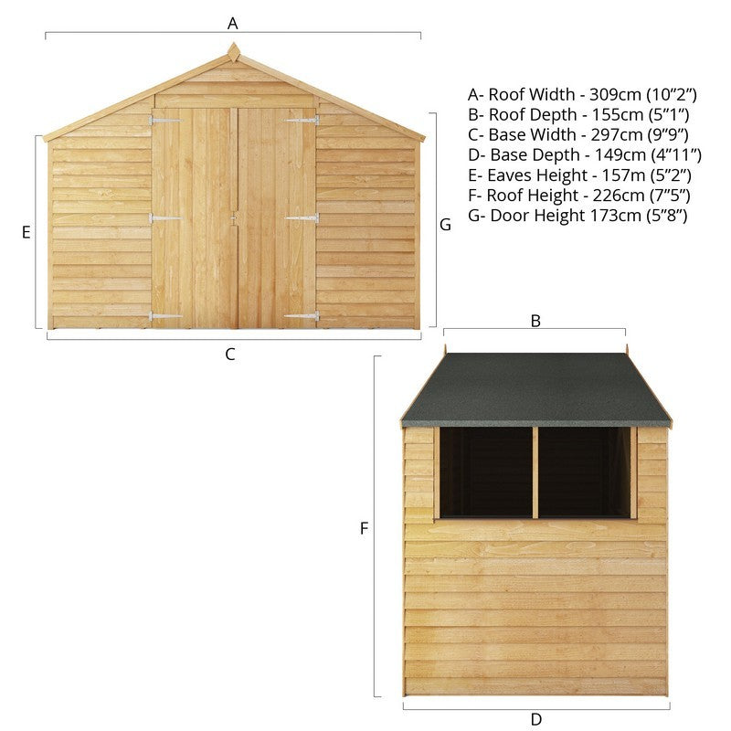 Mercia Mercia 9' 8" x 4' 10" Apex Workshop - Budget Dip Treated Overlap