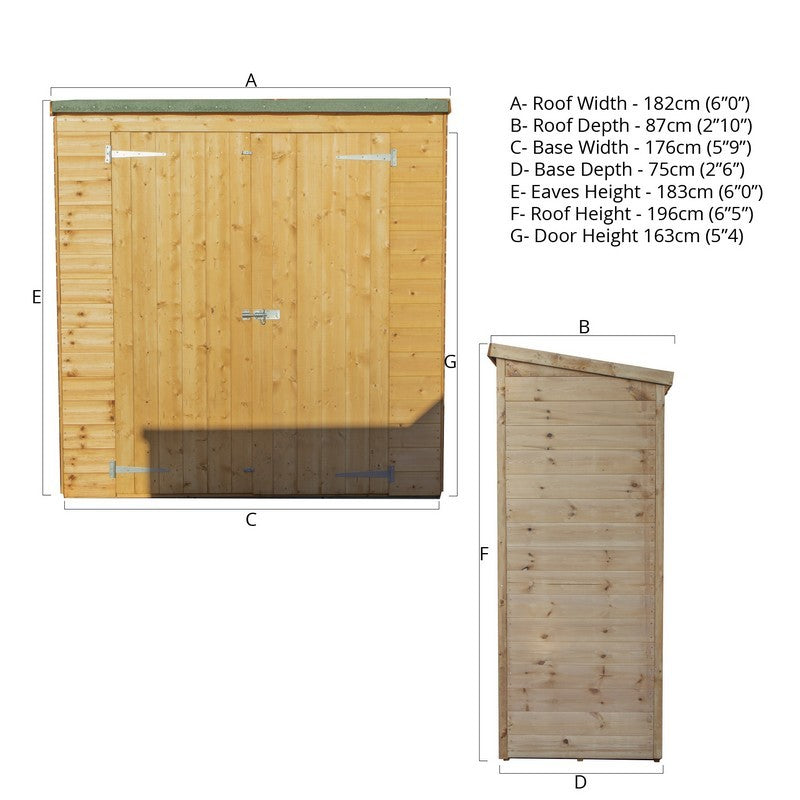 Essentials Mercia 5' 9" x 2' 5" Pent Garden Store - Premium Dip Treated Shiplap