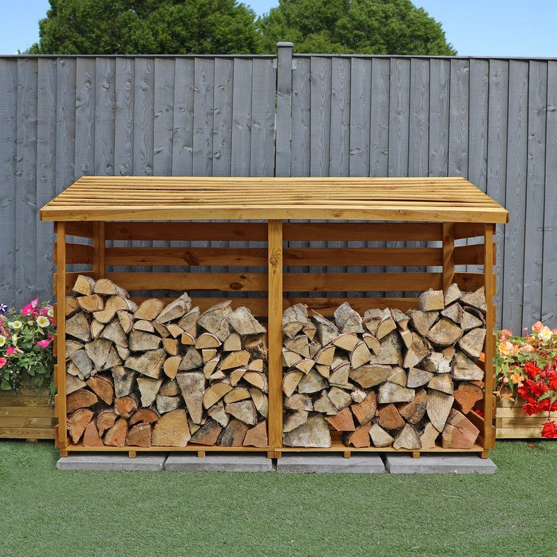 Essentials Mercia 2' 7" x 6' 3" Pent Log Store - Budget Pressure Treated Slatted