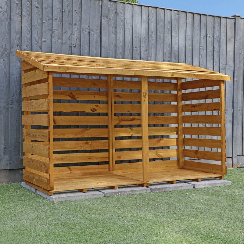 Essentials Mercia 2' 7" x 6' 3" Pent Log Store - Budget Pressure Treated Slatted