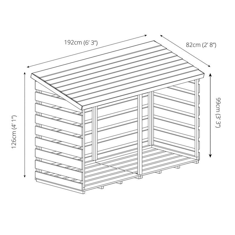 Essentials Mercia 2' 7" x 6' 3" Pent Log Store - Budget Pressure Treated Slatted