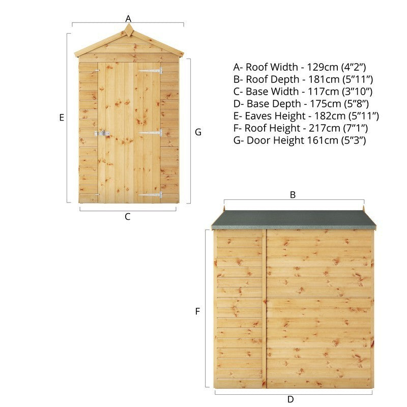 Mercia Mercia 3' 10" x 5' 8" Apex Shed - Premium Dip Treated Shiplap