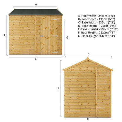 Mercia Mercia 5' 8" x 7' 8" Apex Shed - Premium Pressure Treated Shiplap