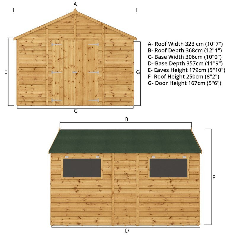 Mercia Mercia Premier 11' 8" x 10' Apex Workshop - Premium Pressure Treated Shiplap