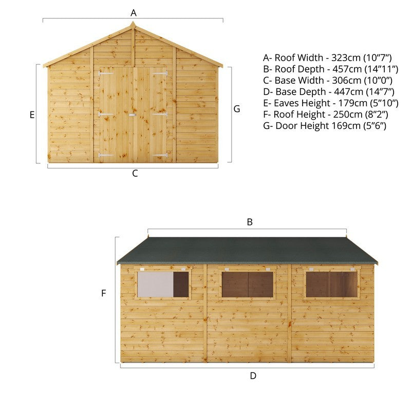 Mercia Mercia Premier 10' x 14' 7" Apex Workshop - Premium Dip Treated Shiplap