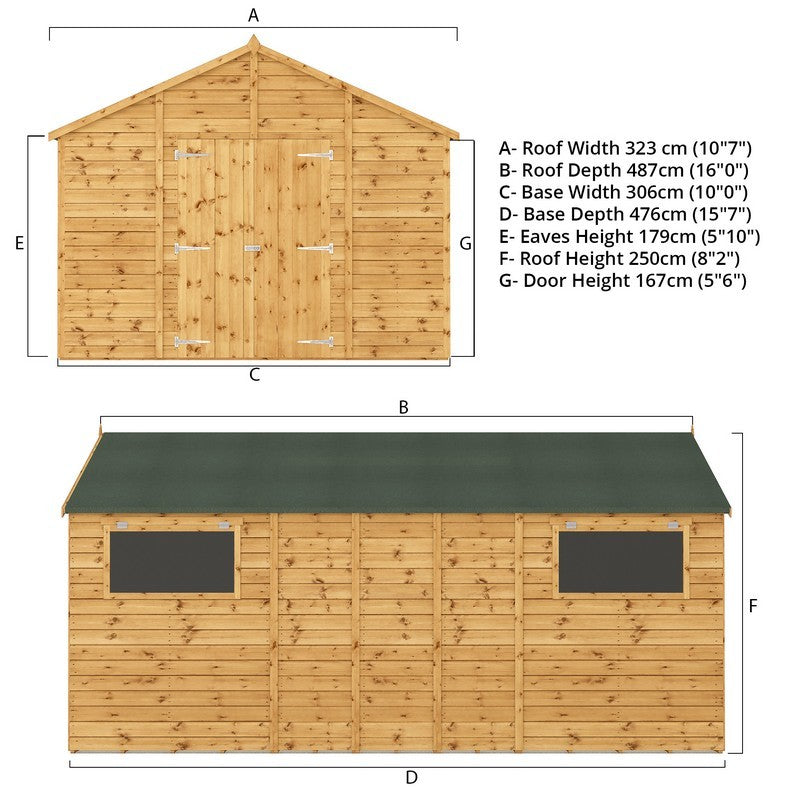 Mercia Mercia Premier 10' x 15' 7" Apex Workshop - Premium Pressure Treated Shiplap