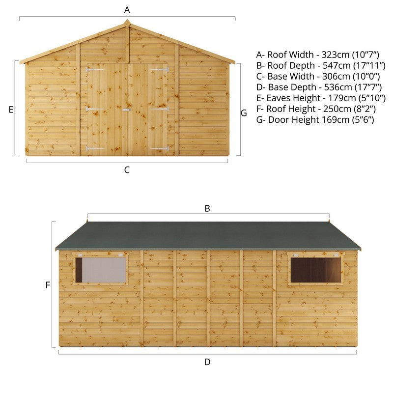 Mercia Mercia Premier 10' x 17' 7" Apex Workshop - Premium Dip Treated Shiplap