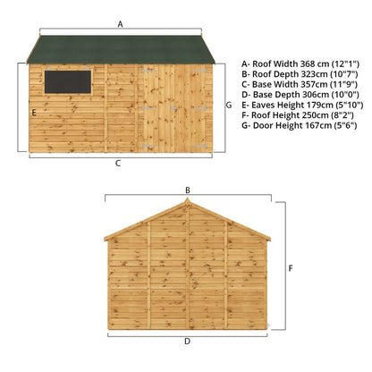 Mercia Mercia Premier 11' 8" x 10' Reverse Apex Workshop - Premium Pressure Treated Shiplap