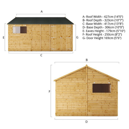 Mercia Mercia Premier 13' 8" x 10' Reverse Apex Workshop - Premium Dip Treated Shiplap