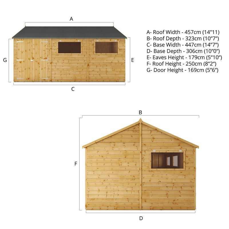 Mercia Mercia Premier 14' 7" x 10' Reverse Apex Workshop - Premium Dip Treated Shiplap