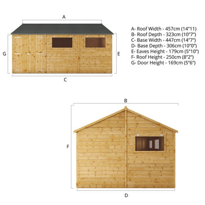 Mercia Mercia Premier 14' 7" x 10' Reverse Apex Workshop - Premium Dip Treated Shiplap