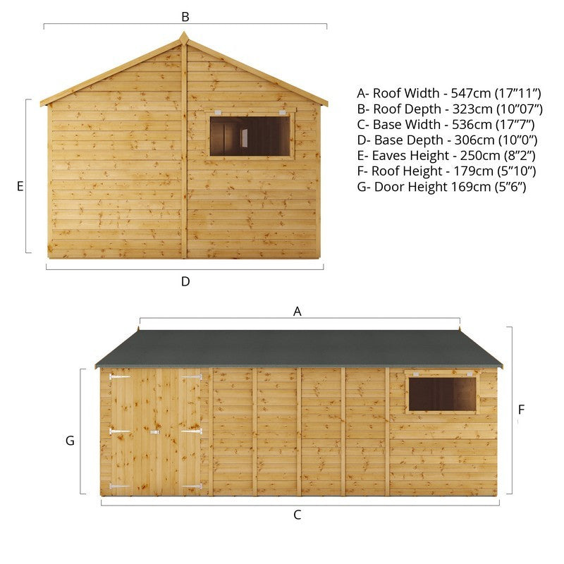 Mercia Mercia Premier 17' 11" x 10' Reverse Apex Workshop - Premium Dip Treated Shiplap