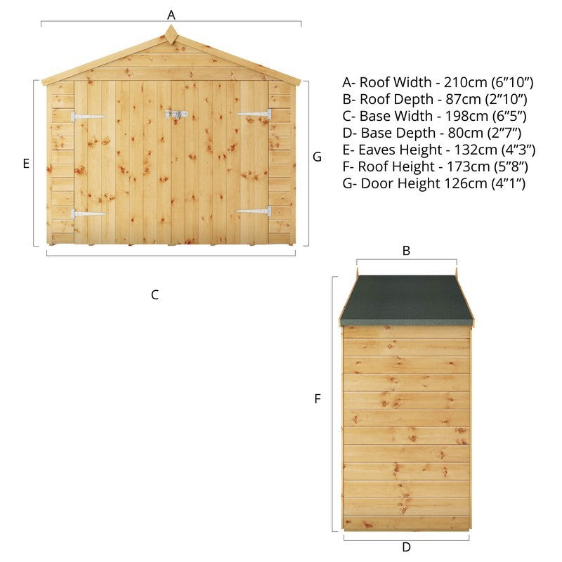 Mercia Mercia 6' 5" x 2' 7" Pent Bike Store - Premium Dip Treated Shiplap