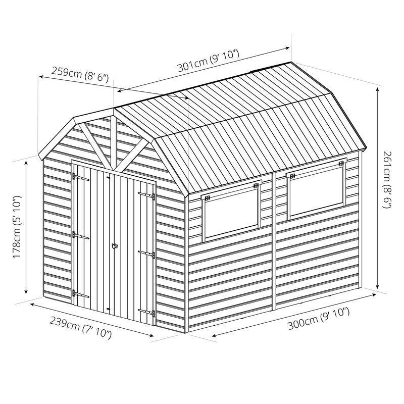 Essentials Mercia Premier 8' 5" x 9' 10" Barn Shed - Premium Dip Treated Shiplap