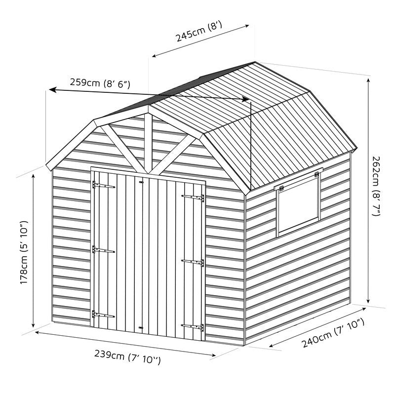 Essentials Mercia Premier 7' 10" x 7' 10" Barn Shed - Premium Dip Treated Shiplap