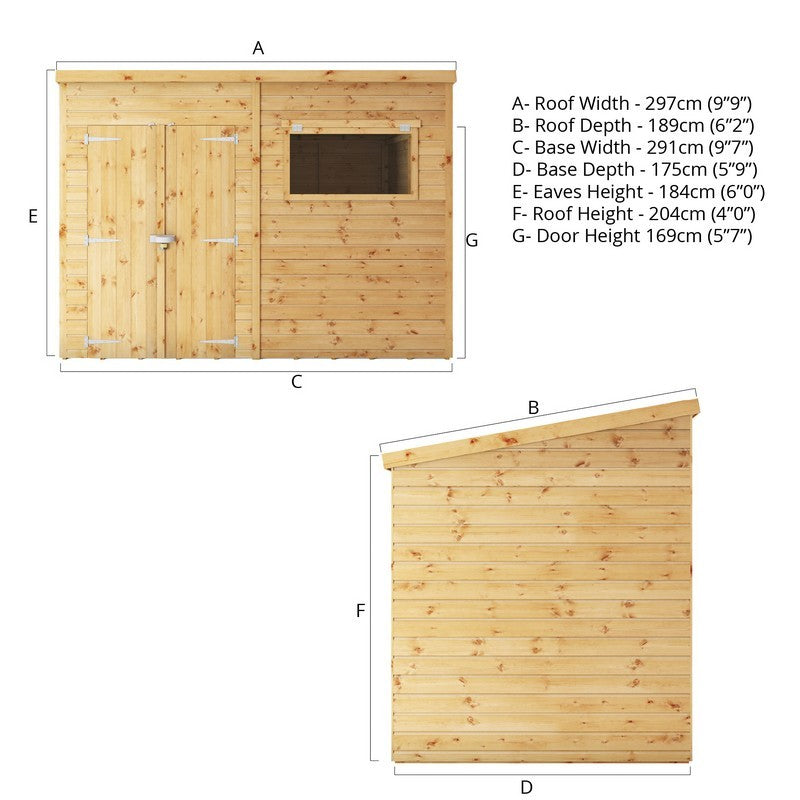 Mercia Mercia Premier 9' 6" x 5' 8" Pent Shed - Premium Dip Treated Shiplap