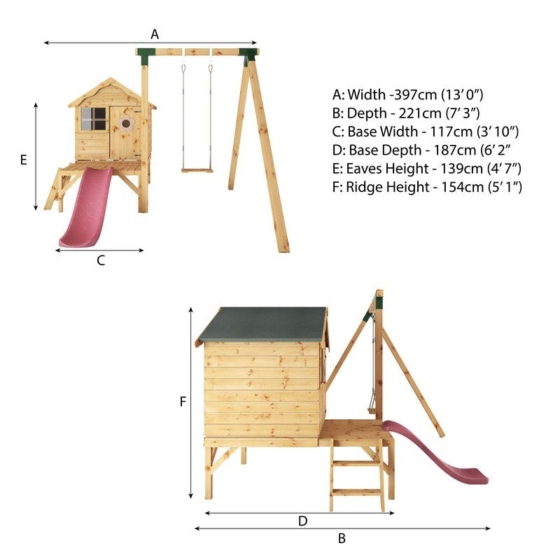 Essentials Mercia Snug 13' x 7' 3" Apex Children's Playhouse - Premium Dip Treated Shiplap